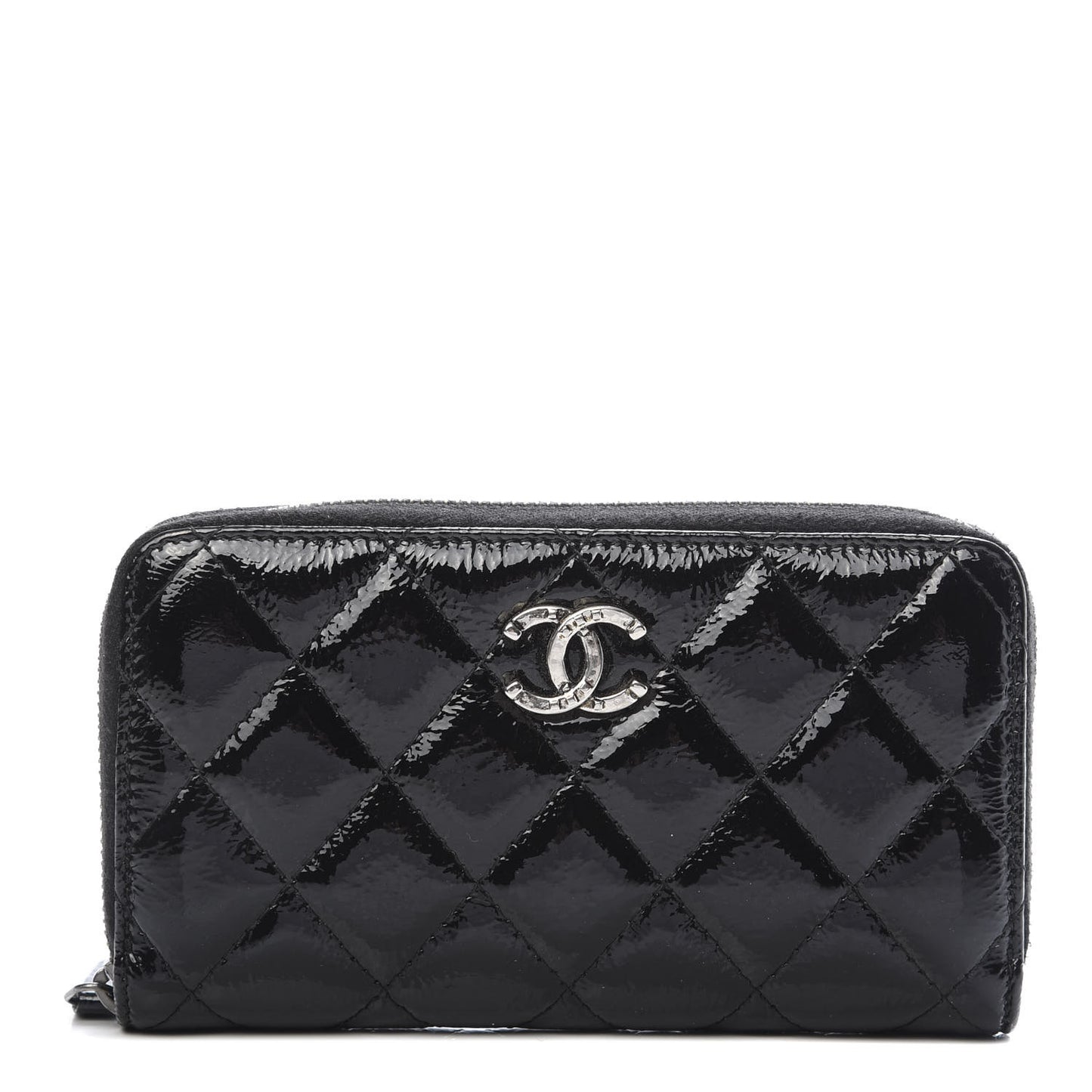 Patent Goatskin Paris Dallas Zip Around Wallet Black