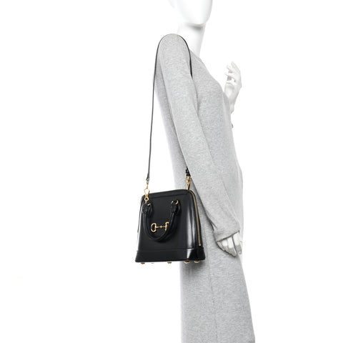 Boarded Plutone Calfskin Small Horsebit 1955 Top Handle Bag Black