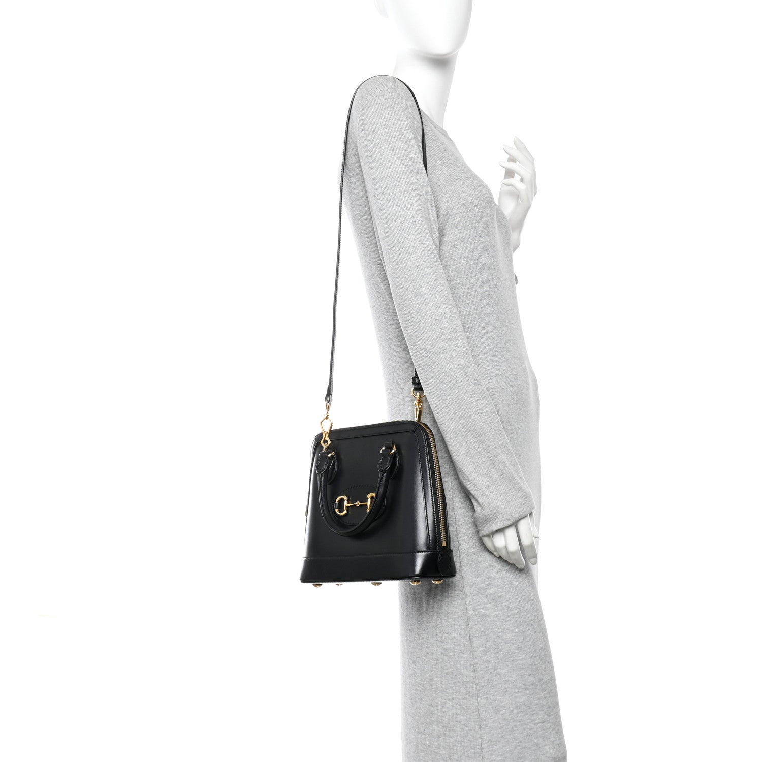 Gucci Boarded Plutone Calfskin Small Horsebit 1955 Top Handle Bag Black 2 of 12