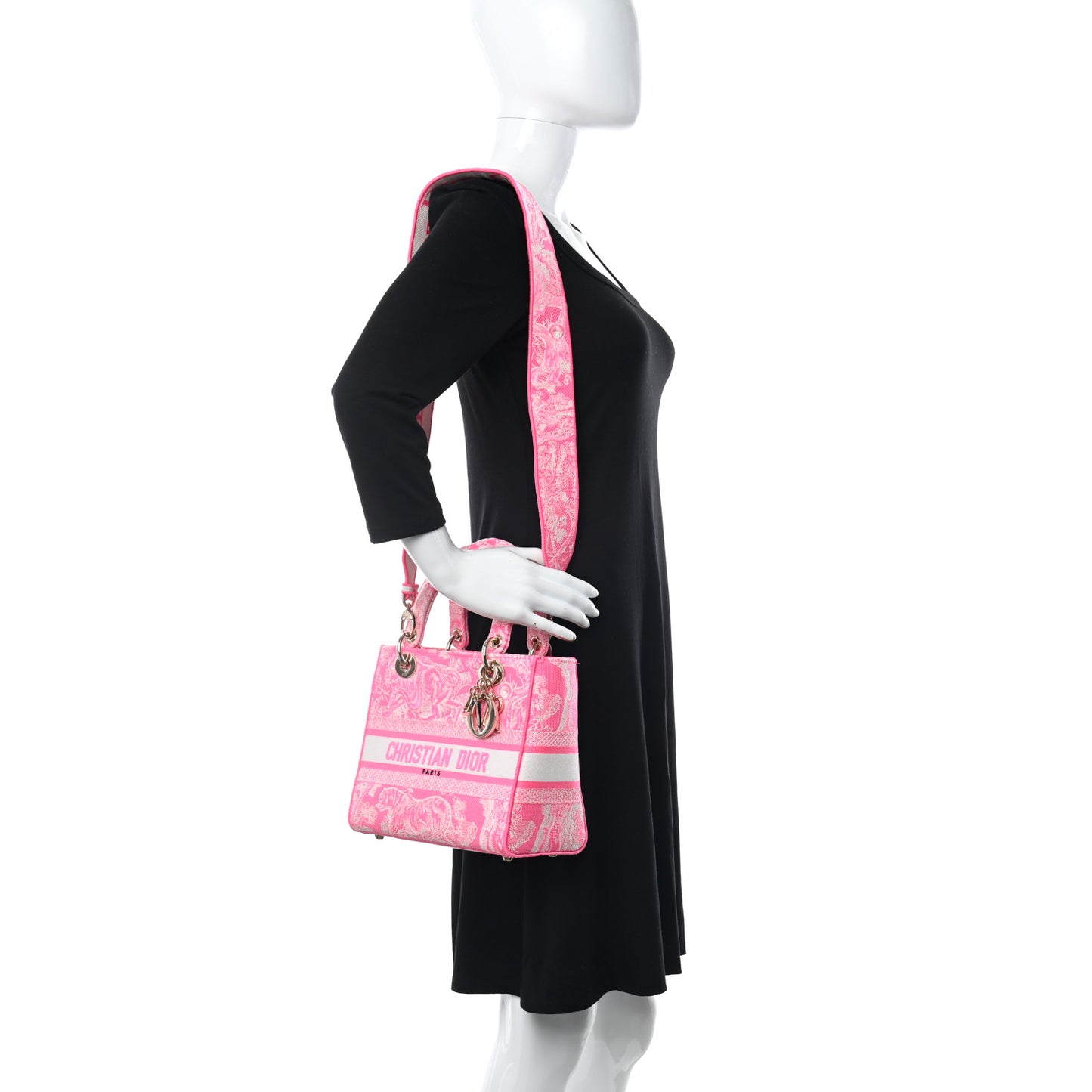 Canvas Toile De Jouy Reverse Embroidered Medium Lady D-Lite Fluorescent Pink