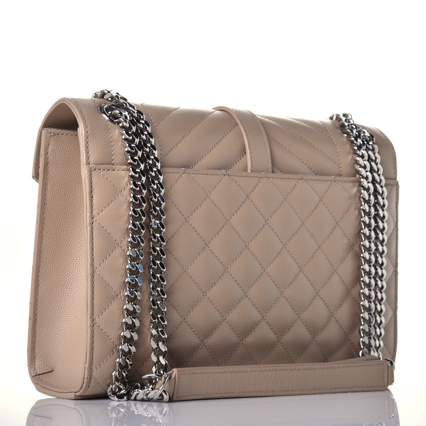 Grain De Poudre Textured Mixed Matelasse Medium Triquilt Monogram Satchel Dark Beige