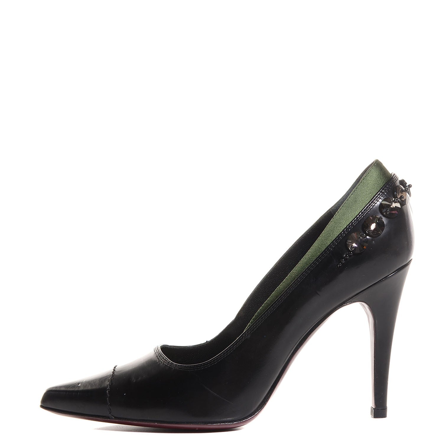 Louis Vuitton Leather Satin Crystal Heel Pumps 36.5 Black 1 of 7