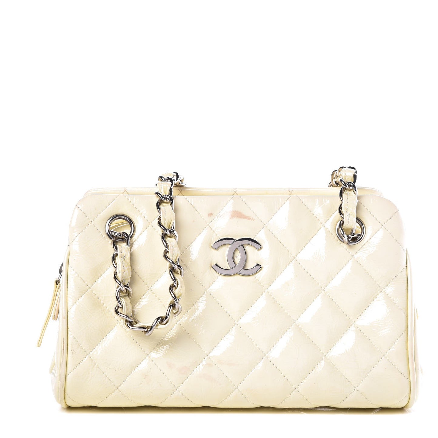 Patent Quilted Tote White