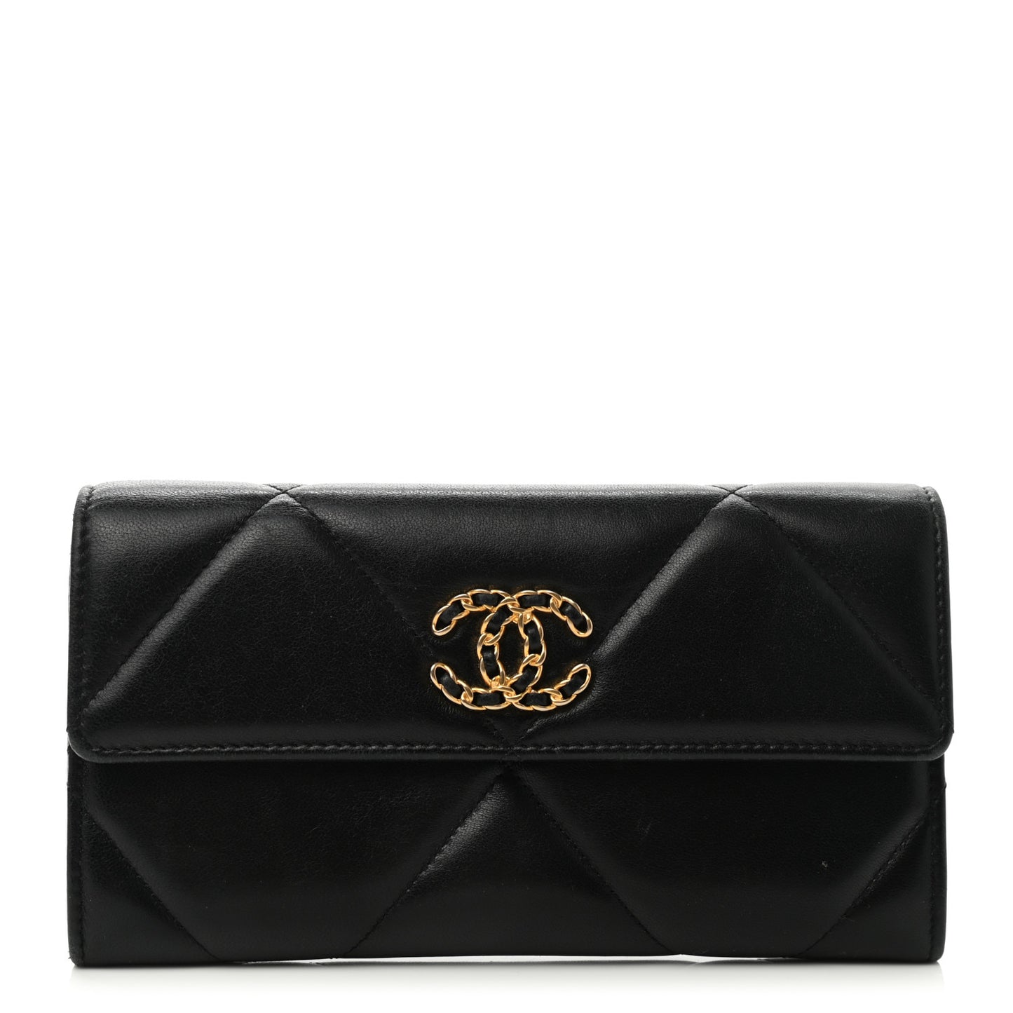 Lambskin Quilted Chanel 19 Flap Wallet Black