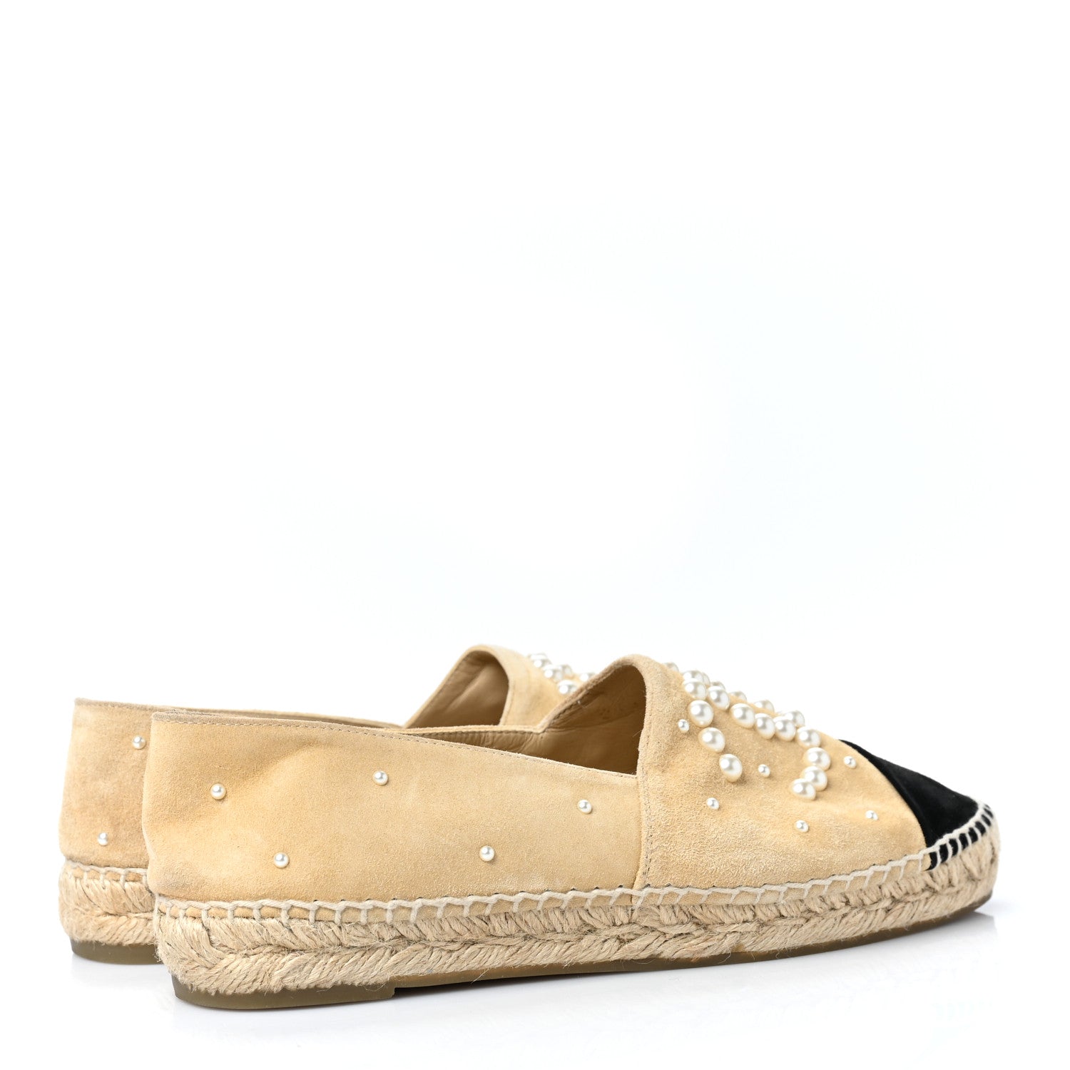 Chanel Suede Pearl CC Espadrilles 38 Beige Black 4 of 9