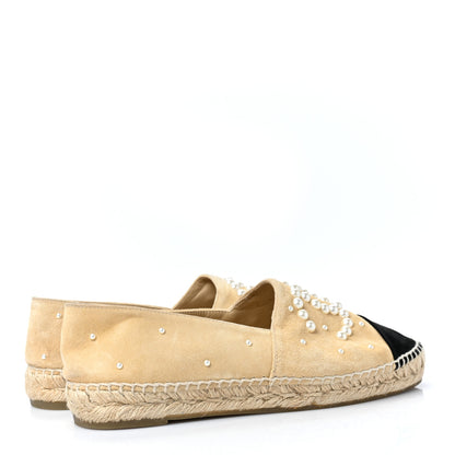 Chanel Suede Pearl CC Espadrilles 38 Beige Black 4 of 9