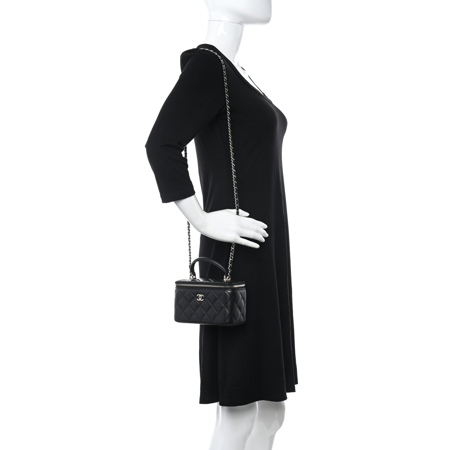 Chanel Lambskin Quilted Small Top Handle Vanity Case With Chain Black 2 of 11