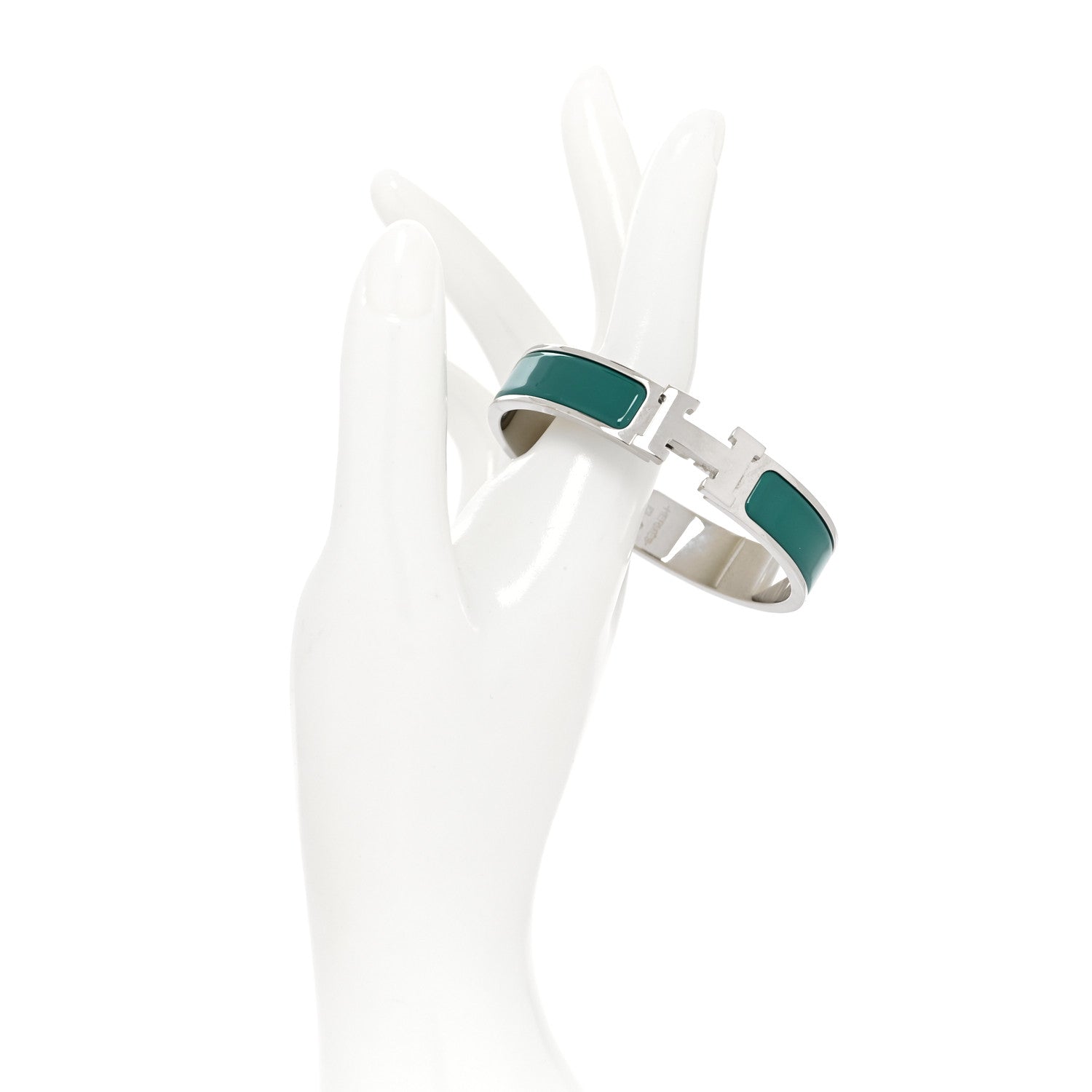 Hermes Narrow Enamel Clic Clac H Bracelet PM Vert Bleuete 2 of 5