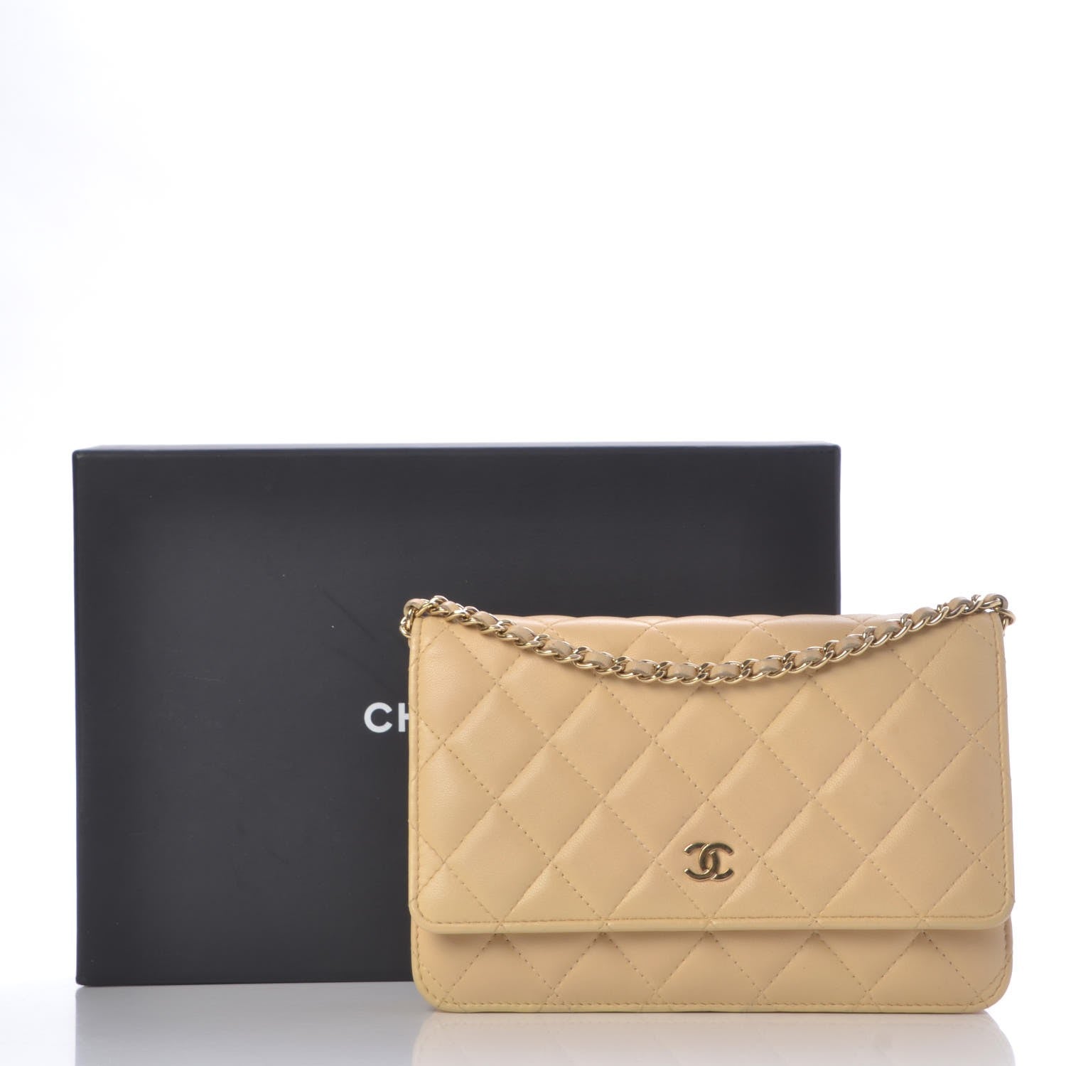 Chanel Lambskin Quilted Wallet on Chain WOC Beige 9 of 9
