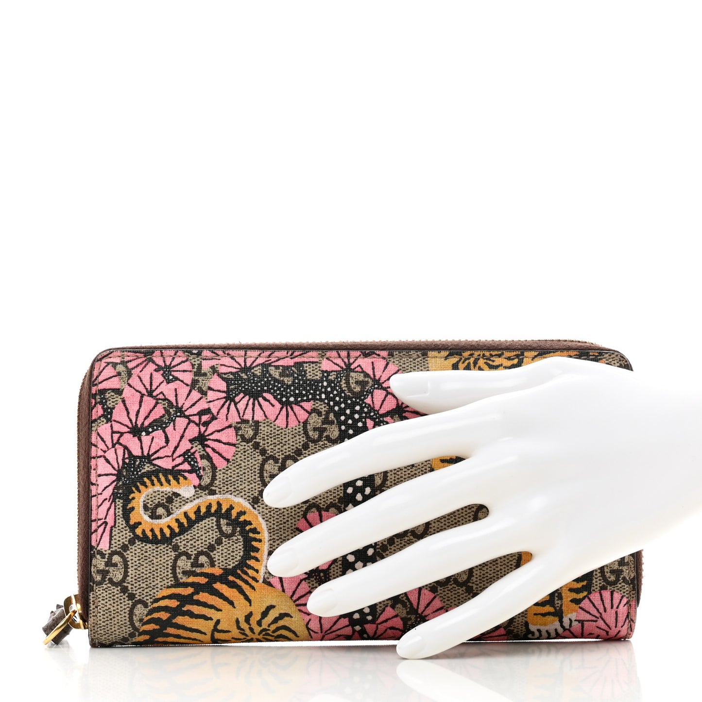 GG Supreme Monogram Bengal Zip Around Wallet Beige Pink