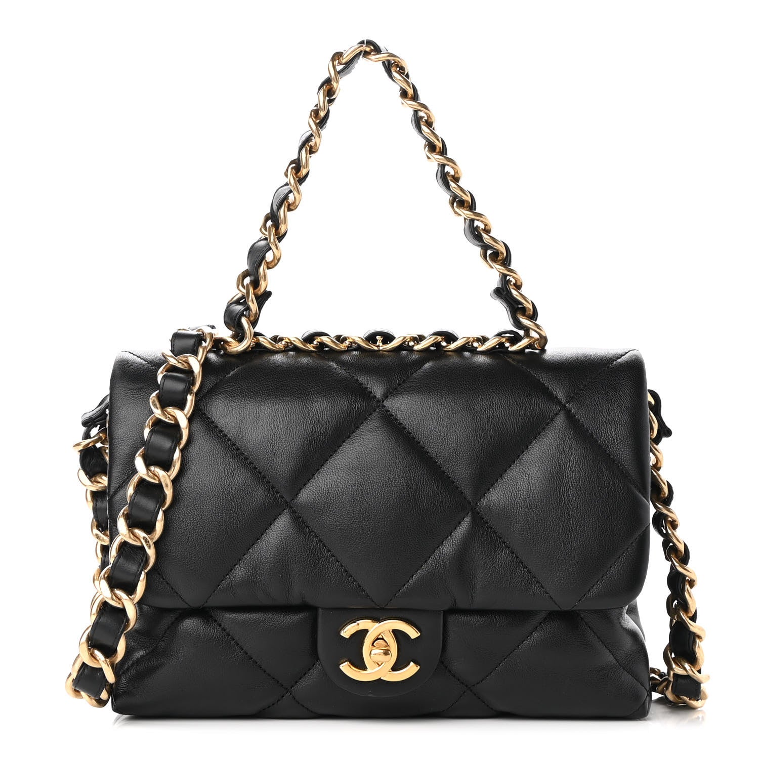 Chanel Lambskin Quilted Chain Top Handle Flap Black 1 of 9