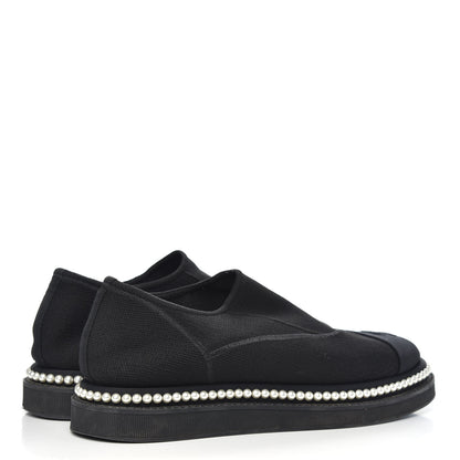 Chanel Stretch Fabric Grosgrain Pearl Cap Toe CC Moccasin Loafers 37.5 Black 4 of 9