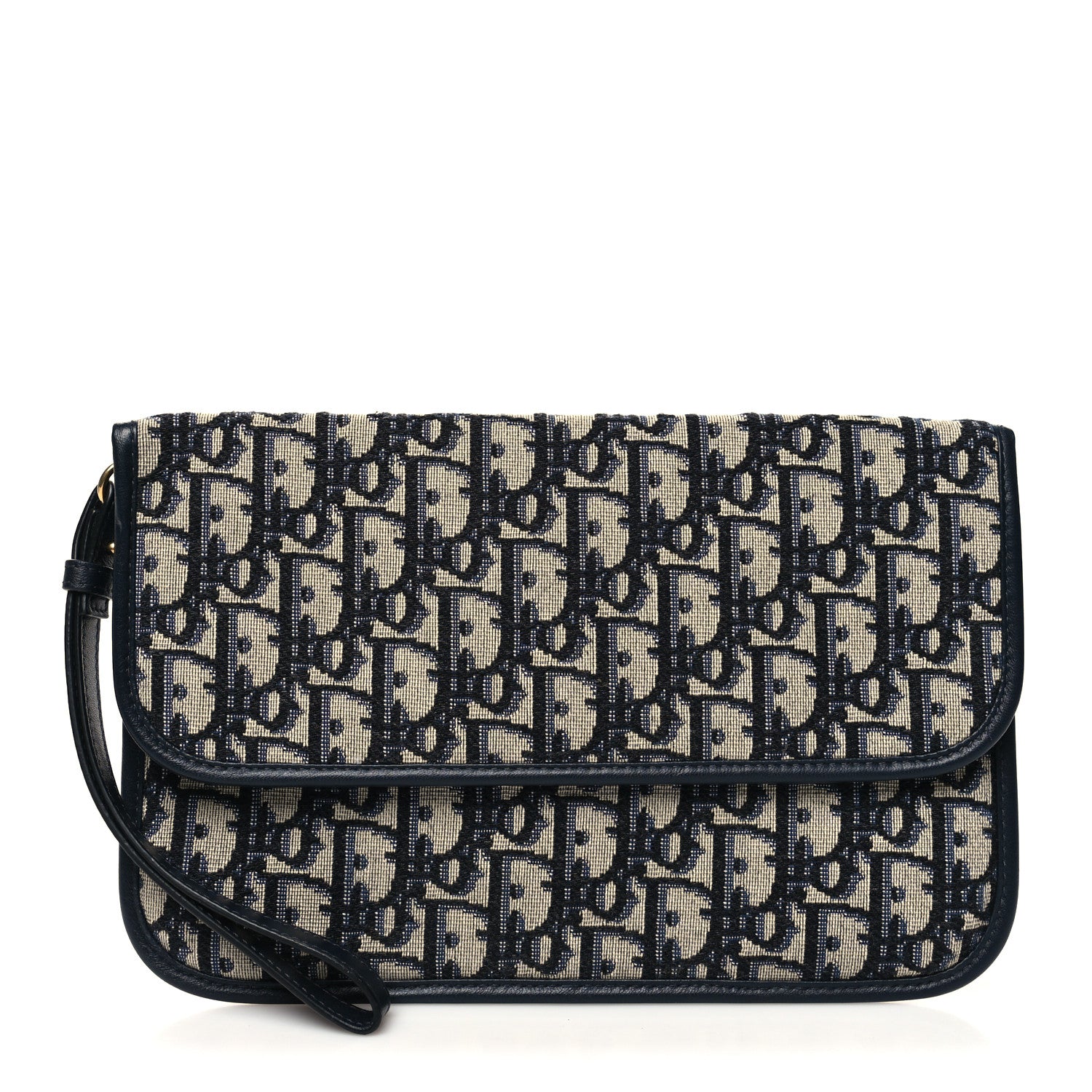 Christian Dior Oblique Flap Pouch Clutch Blue 1 of 10