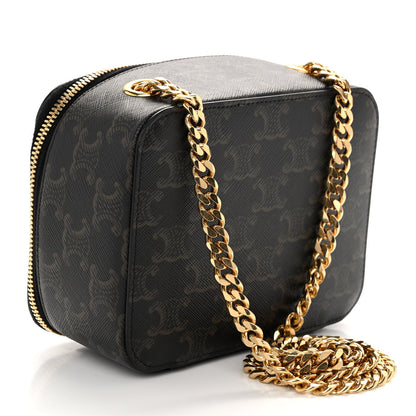 Celine Triomphe Canvas Calfskin Cuir Box On Chain Tan 3 of 9