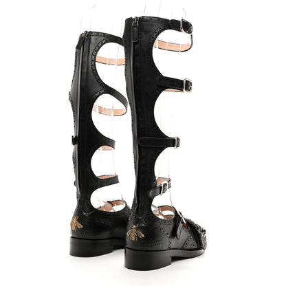 Gucci Calfskin Queercore Brogue Knee High Boots 35 Black 4 of 9