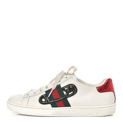 Gucci Calfskin Web Studded Low Pin Womens New Ace Sneakers 38 White 1 of 11