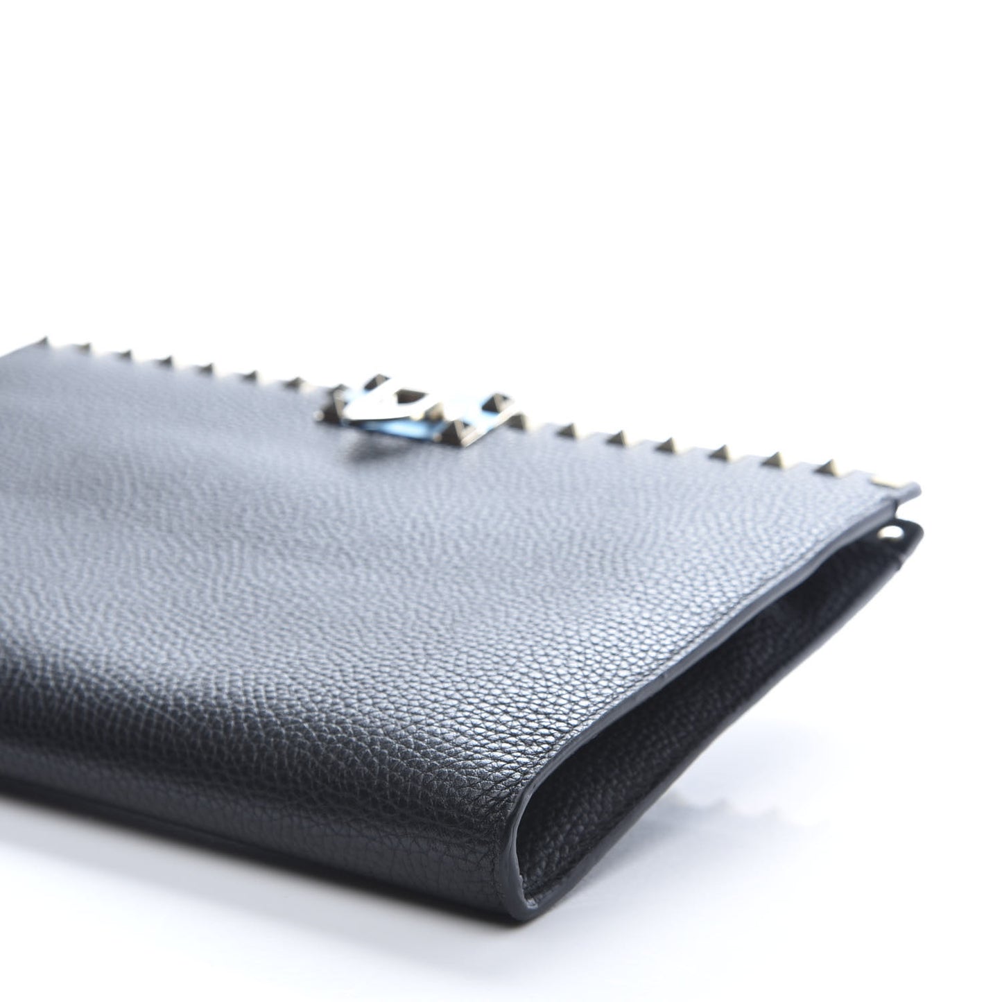 Pebbled Calfskin Rockstud Flip Lock Clutch Wallet Black