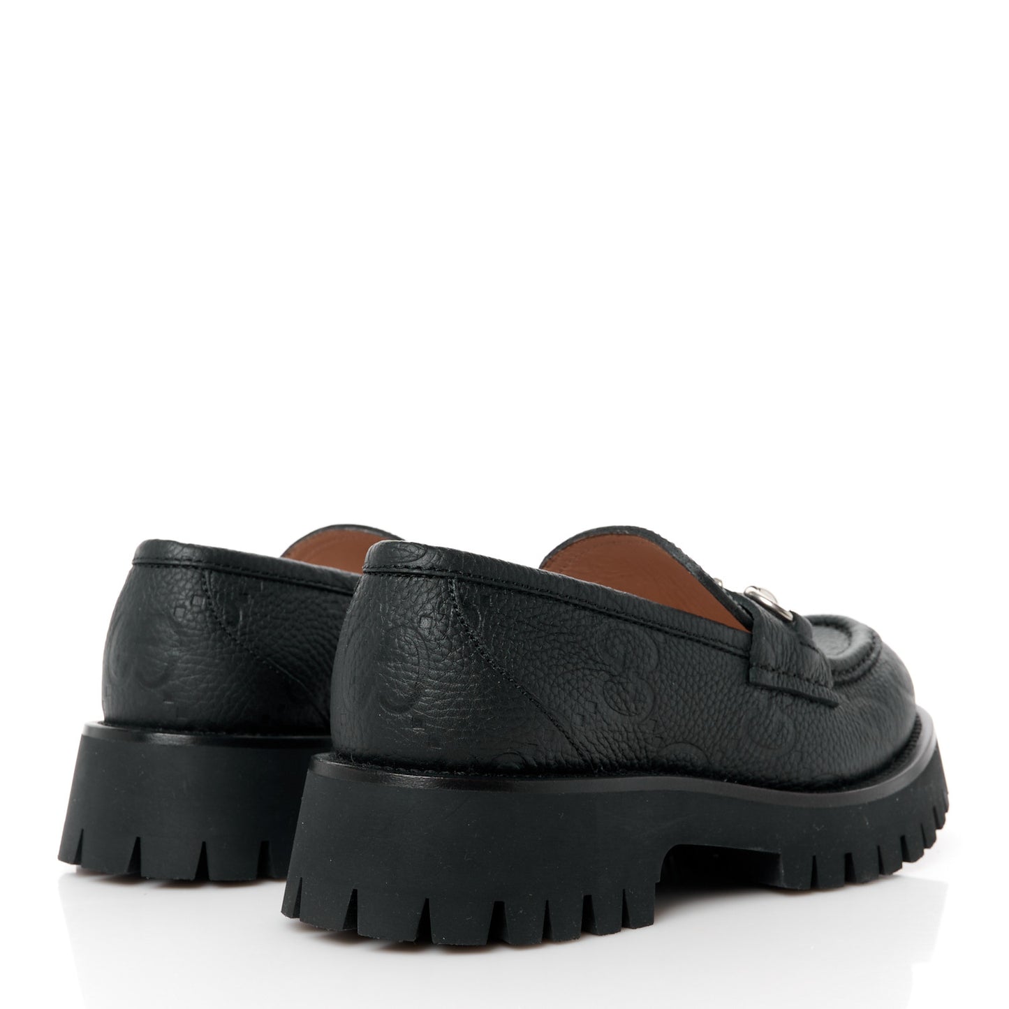 Piuma Calfskin Embossed Womens Platform Lug Sole Loafers 37.5 Black