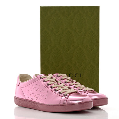 Gucci Metallic Nappa Interlocking G Perforated Womens Ace Sneakers 39 Rosa 9 of 9