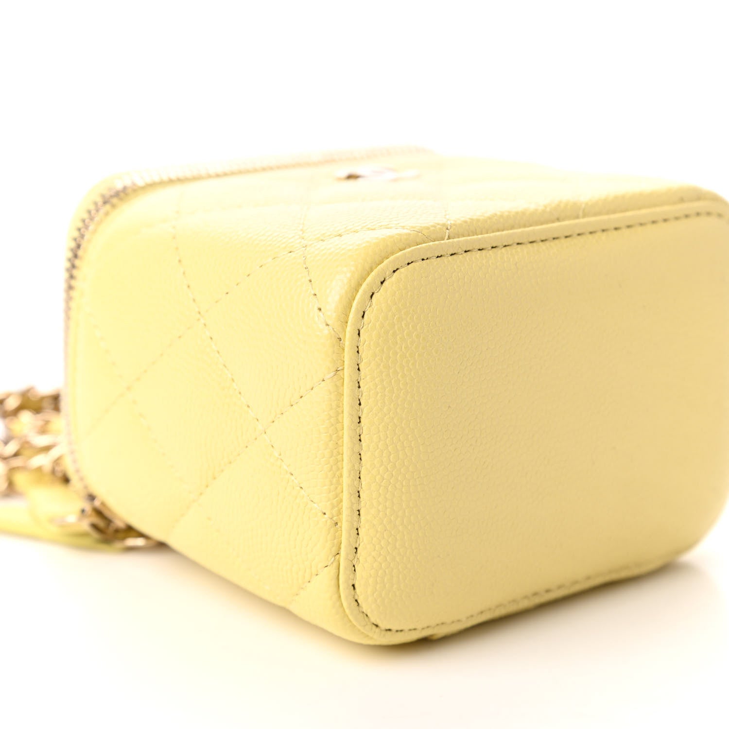 Chanel Caviar Quilted Mini Vanity Case With Chain Yellow 6 of 10
