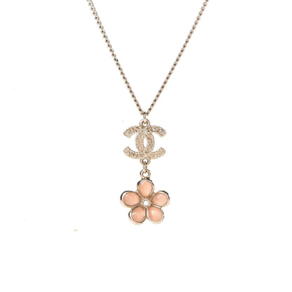 Chanel Enamel Crystal CC Camellia Pendant Necklace Beige Gold 5 of 6