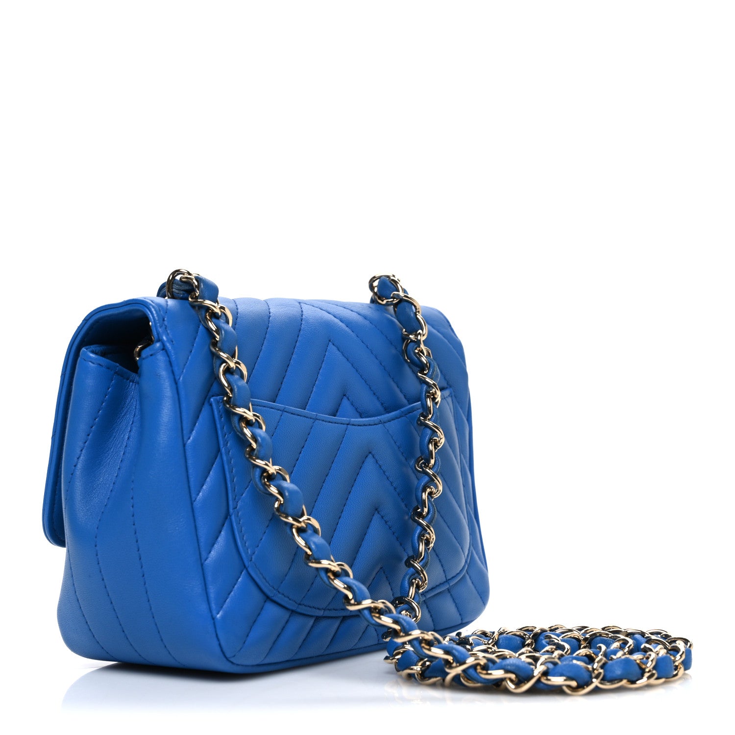 Chanel Lambskin Chevron Quilted Mini Square Flap Blue 3 of 10