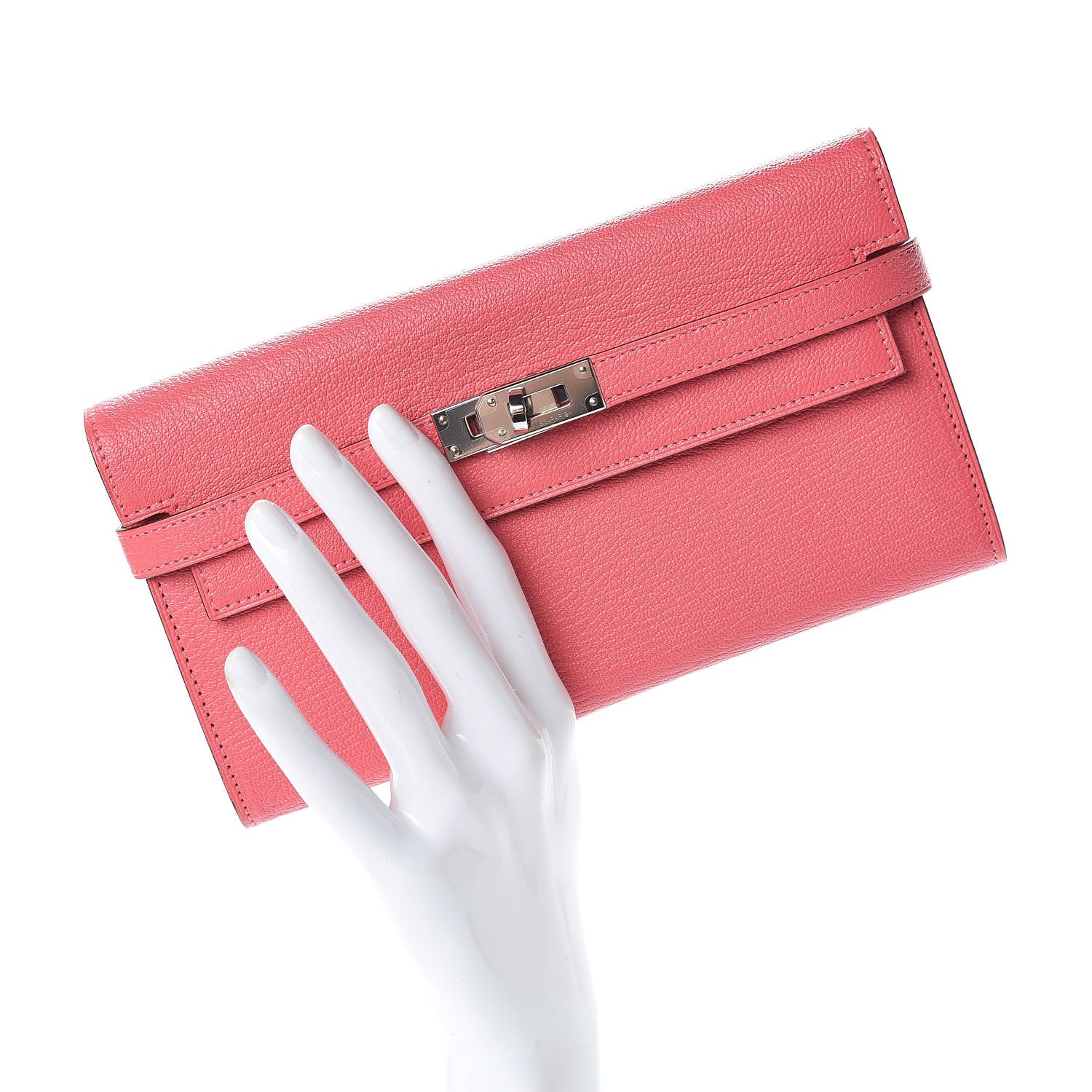 Hermes Chevre Mysore Kelly Longue Wallet Rose Lipstick 2 of 11