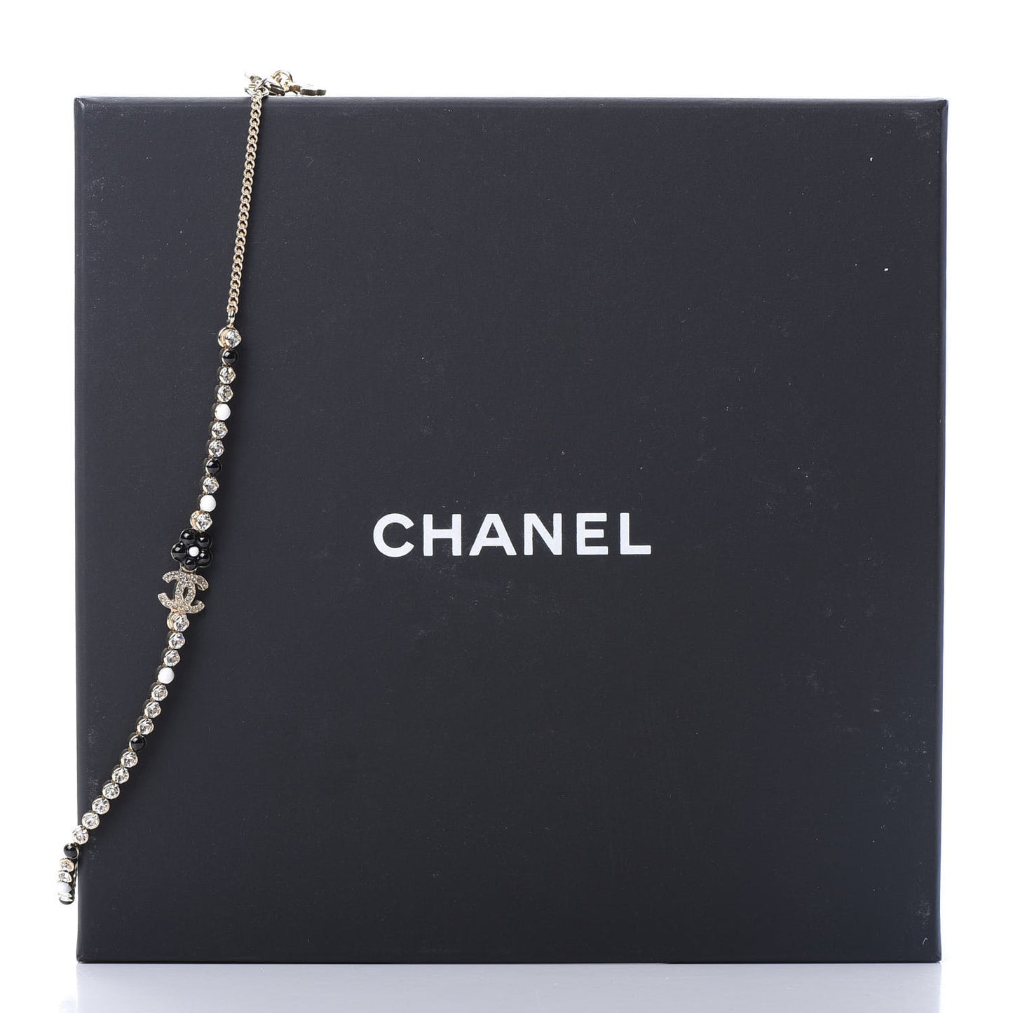 Crystal Pearl Glass Beaded CC Short Necklace Gold White Black