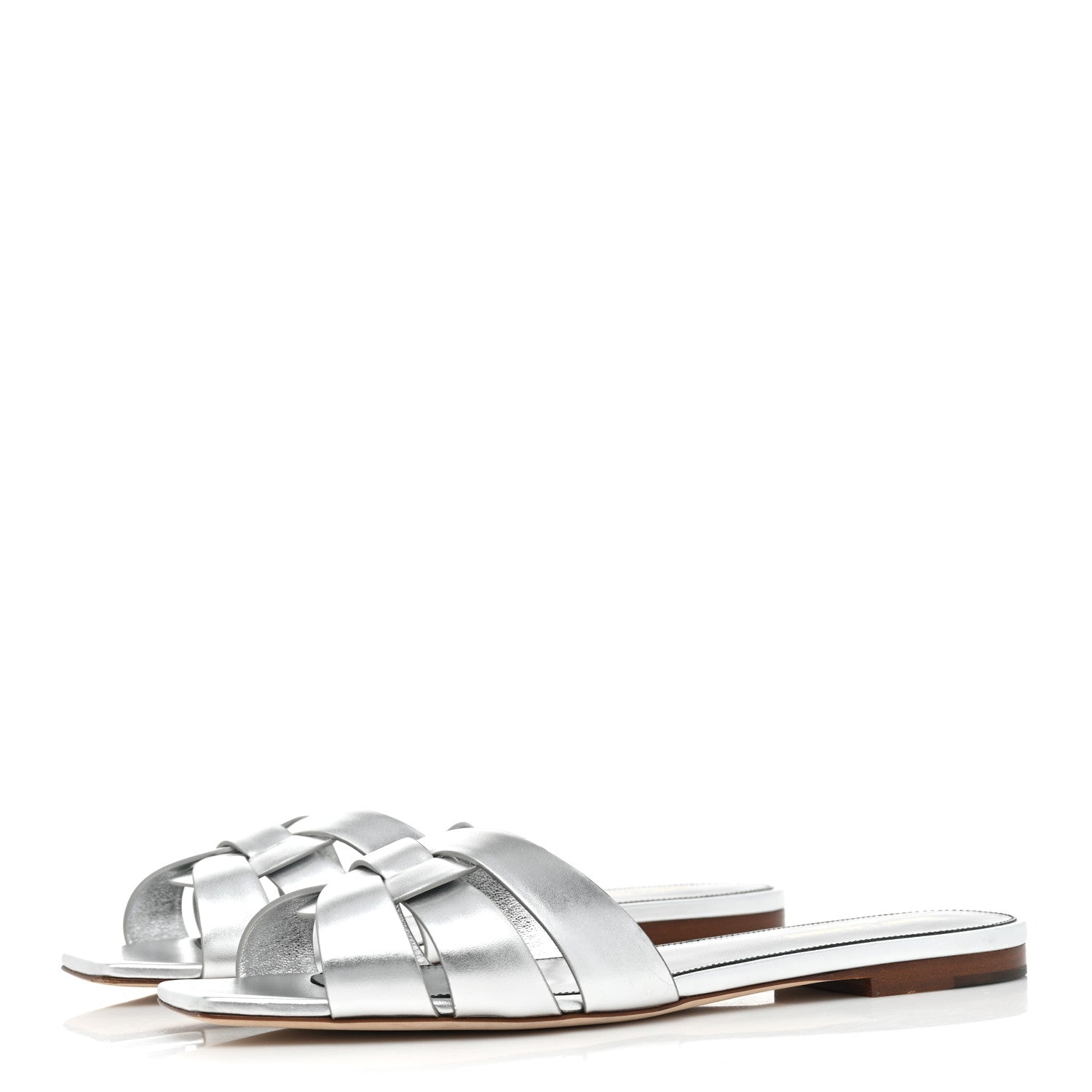 Saint Laurent Metallic Calfskin Nu Pied 05 Slide Sandals 39.5 Silver 3 of 9