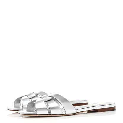 Saint Laurent Metallic Calfskin Nu Pied 05 Slide Sandals 39.5 Silver 3 of 9