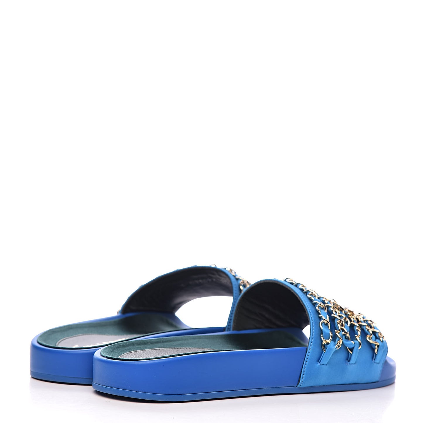 Satin Chain Flat Sandals 36 Bright Blue