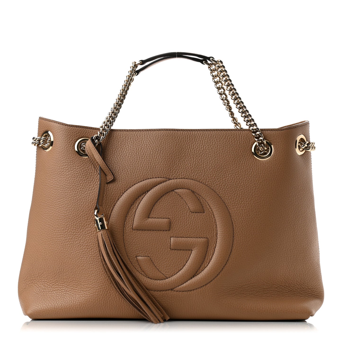 Pebbled Calfskin Medium Soho Chain Shoulder Bag Camelia