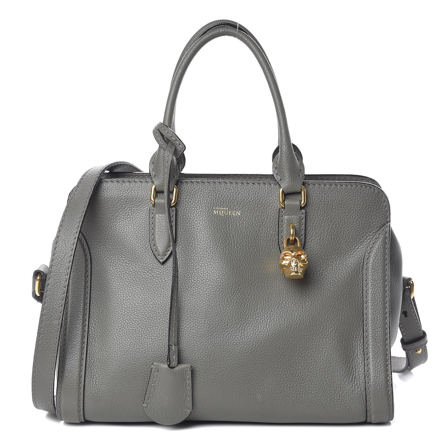 Alexander McQueen Pebbled Calfskin Small Skull Padlock Zip Around Tote Dark Grey 1 of 21