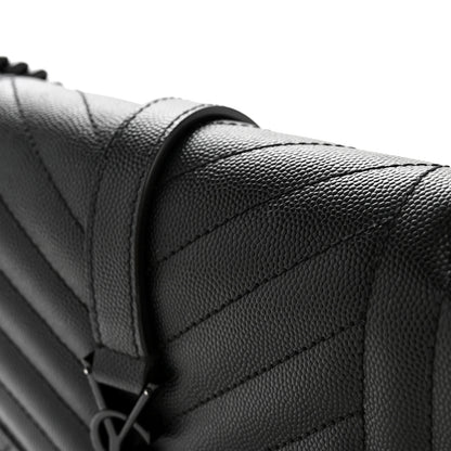 Saint Laurent Grain De Poudre Textured Mixed Matelasse Triquilt Medium Monogram Monochrome Satchel Black 12 of 13