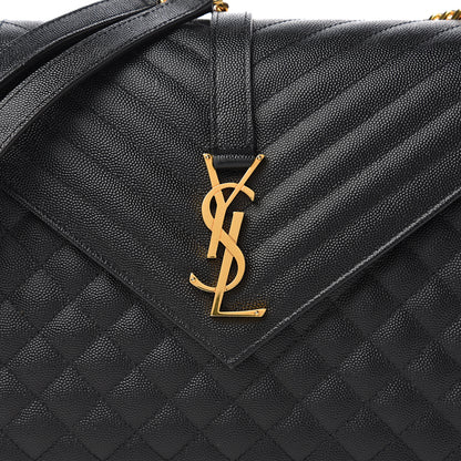 Saint Laurent Grain De Poudre Textured Mixed Matelasse Large Triquilt Monogram Satchel Black 9 of 9