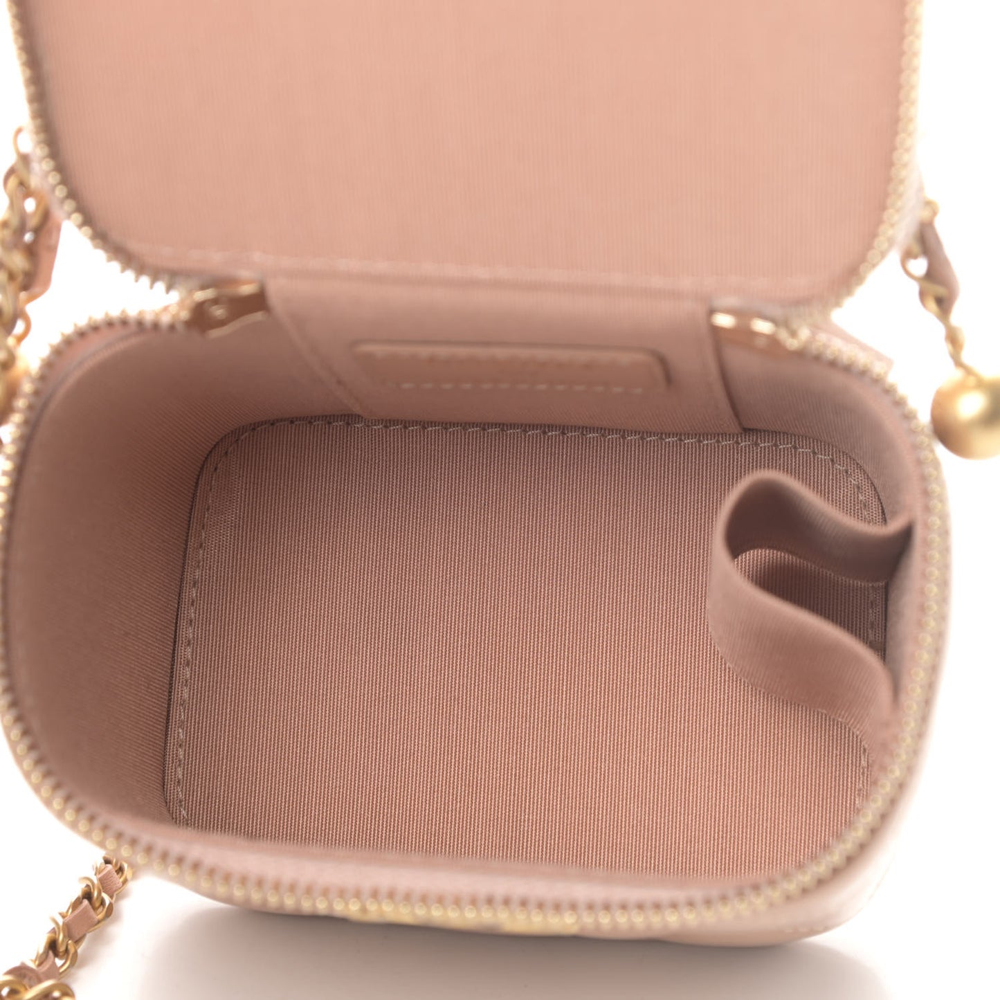 Calfskin Quilted Mini Perfect Fit Vanity Case With Chain Beige