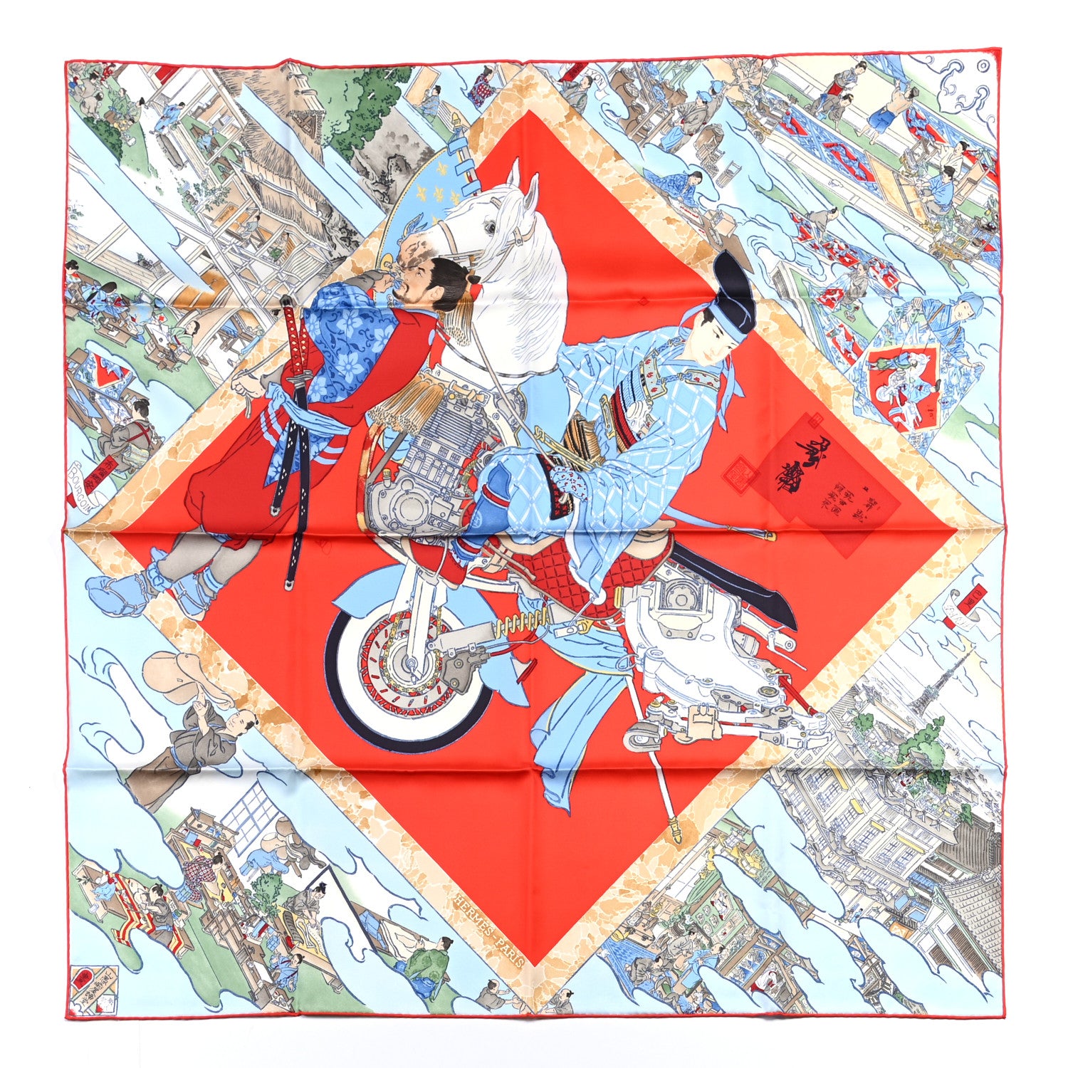 Hermes Silk Les Artisans D'Hermes Scarf 90 Rouge Bleu Vert 1 of 6