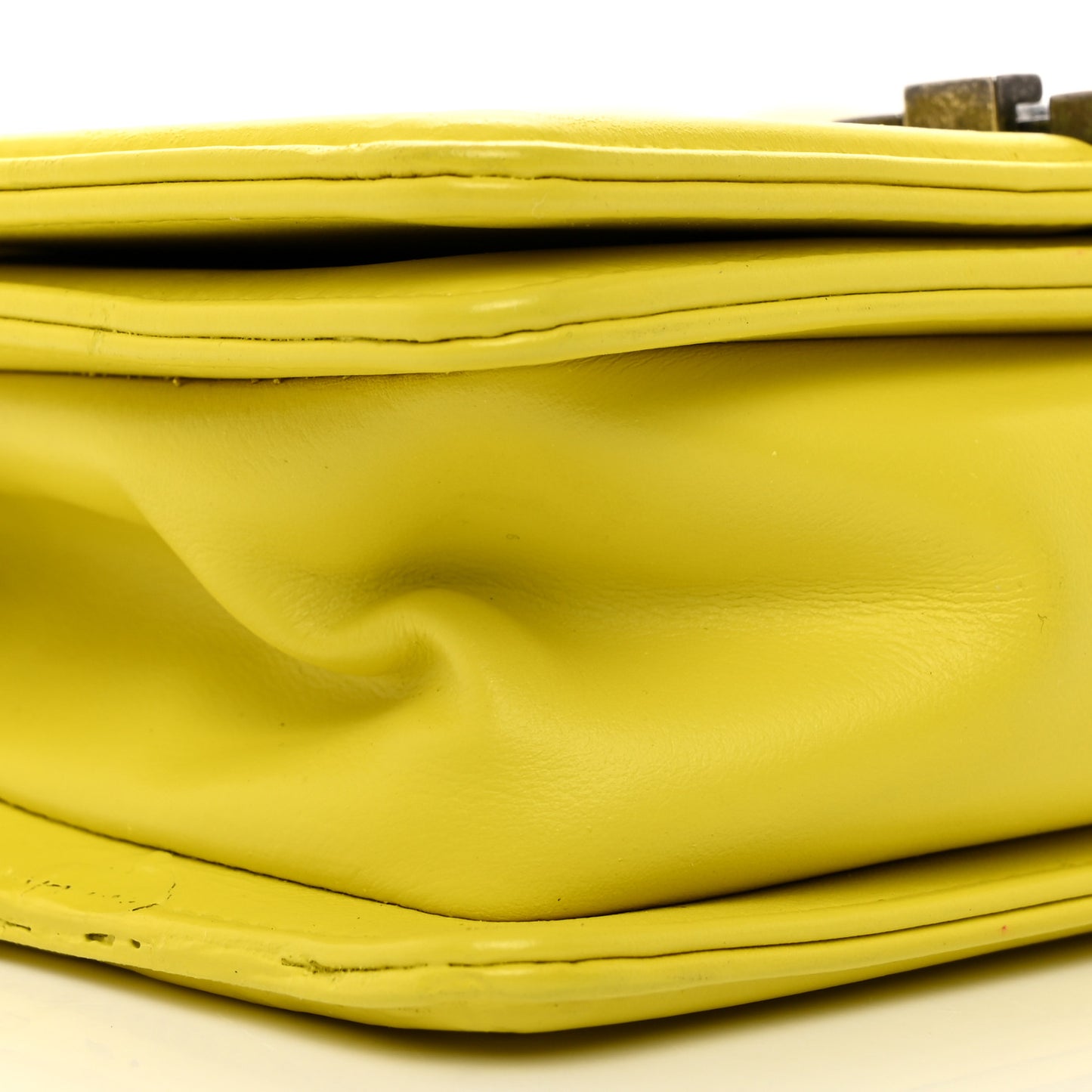 Calfskin Chevron Quilted Small Boy Flap Yellow