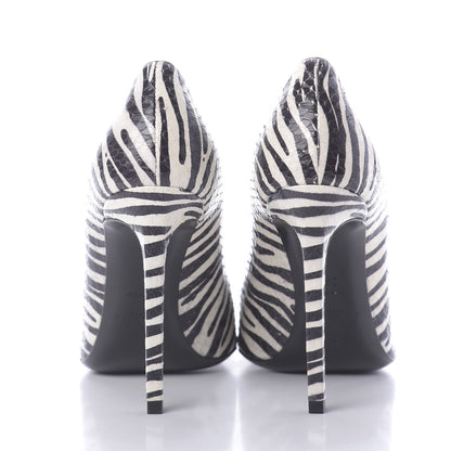 Saint Laurent Snakeskin Zebra Print Paris Pumps 37.5 Black White 5 of 12