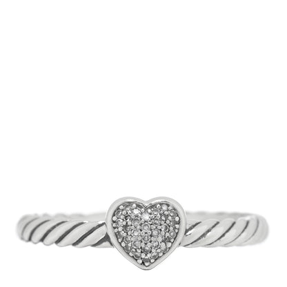 David Yurman Sterling Silver Diamond Cable Classics Heart Ring 54 7 1 of 4