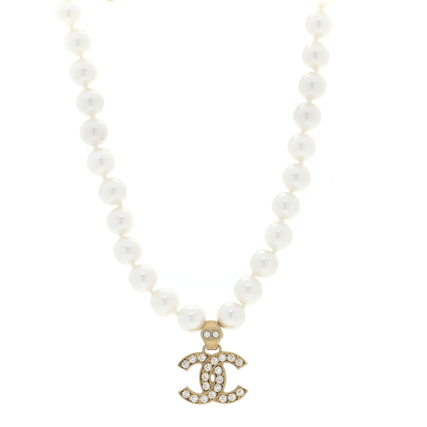 Chanel Pearl Crystal CC Short Necklace Gold 1 of 7