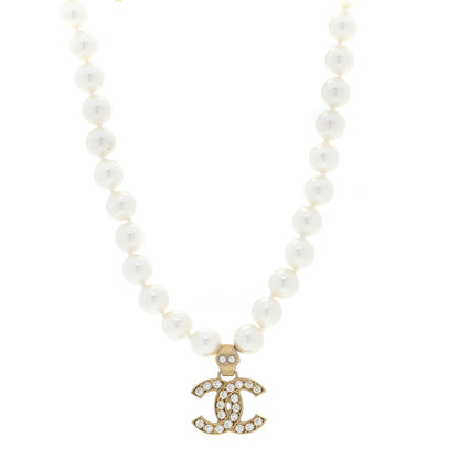 Chanel Pearl Crystal CC Short Necklace Gold 1 of 7