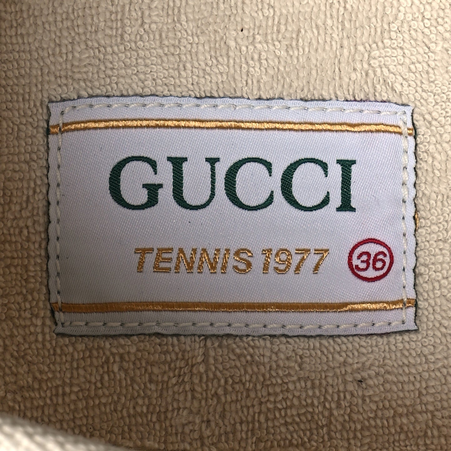 Canvas Lame Crystal GG Monogram Womens 1977 Tennis Platform 52mm Sneakers 36 Gardenia Silver Mystic White