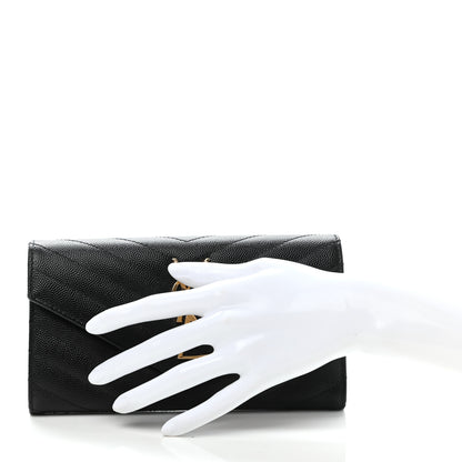 Saint Laurent Grain De Poudre Matelasse Chevron Monogram Flap Wallet Black 3 of 8