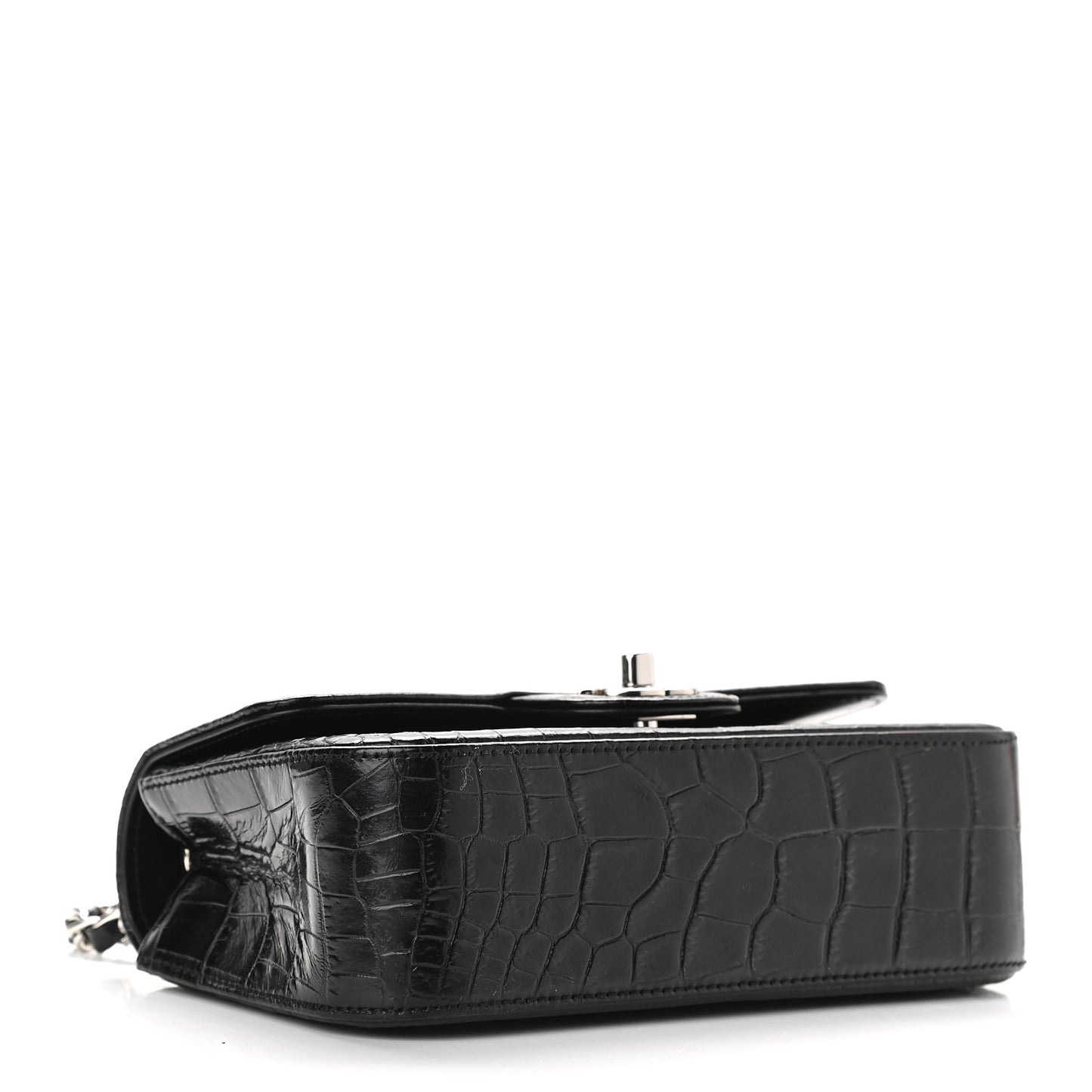 Calfskin Crocodile Embossed Cocodile Rectangular Mini Flap Black