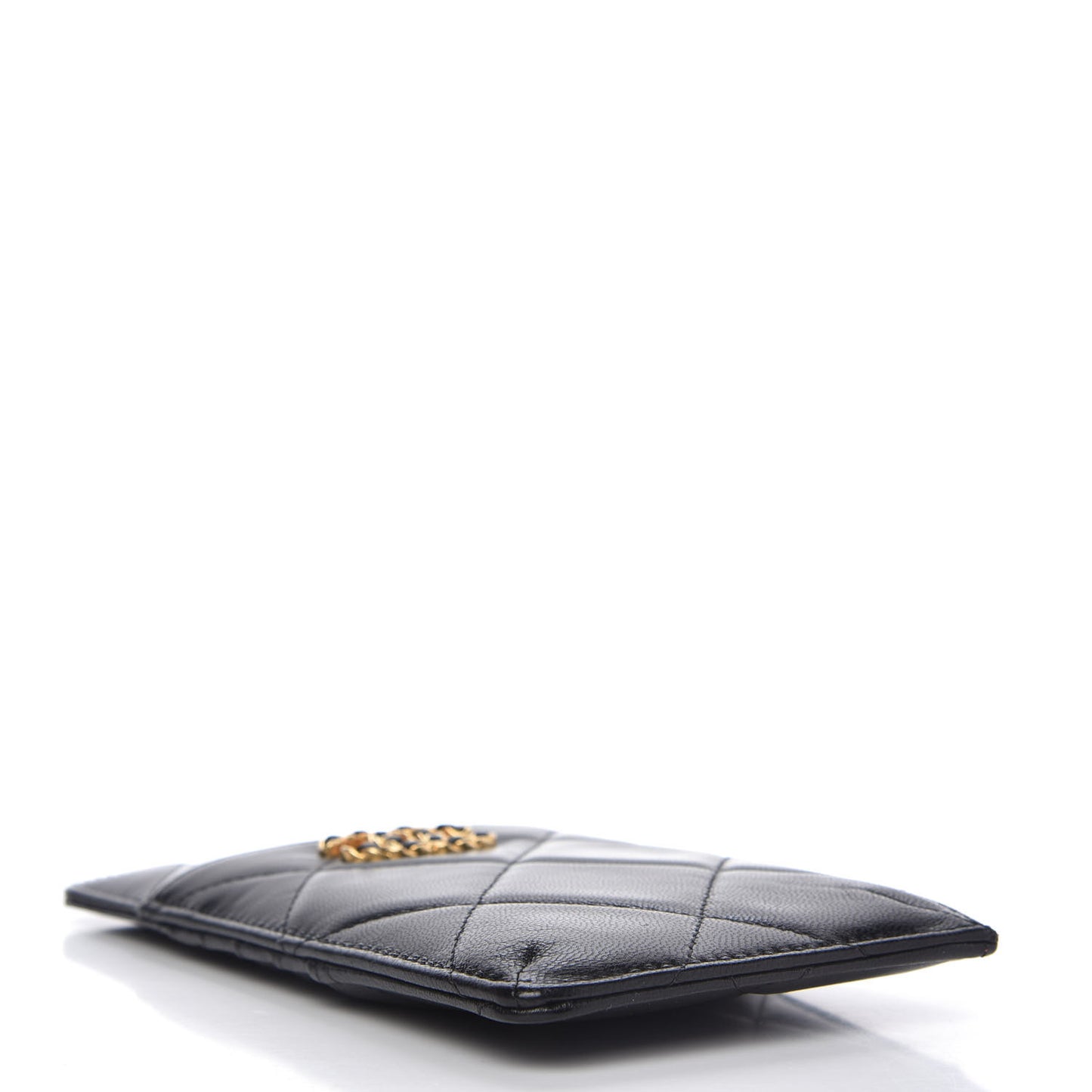 Goatskin Quilted Chanel 19 Phone and Card Holder Black