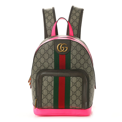 Gucci GG Supreme Monogram Textured Dollar Calfskin Web Small Ophidia Day Backpack Beige Ebony Fluorescent Fuchsia 1 of 10