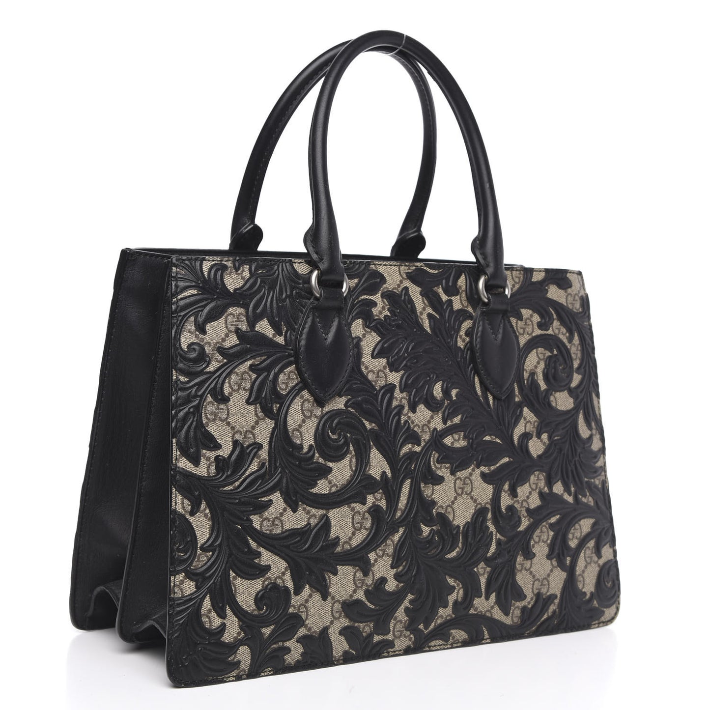 GG Supreme Monogram Arabesque Small Top Handle Bag Beige Black