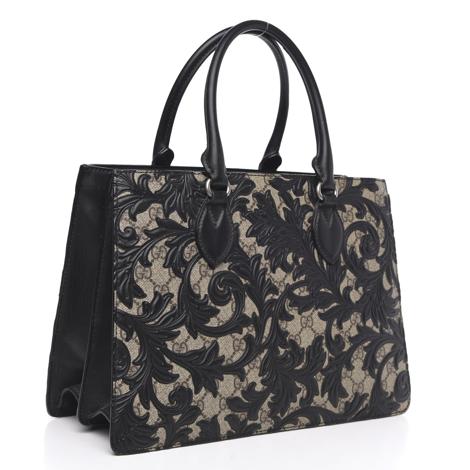 Gucci GG Supreme Monogram Arabesque Small Top Handle Bag Beige Black 3 of 17