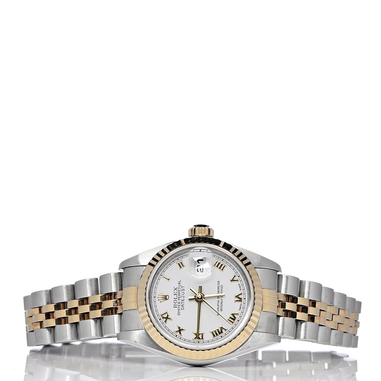 Rolex Stainless Steel 18K Yellow Gold 26mm Oyster Perpetual Datejust Watch White Roman 79173 3 of 7